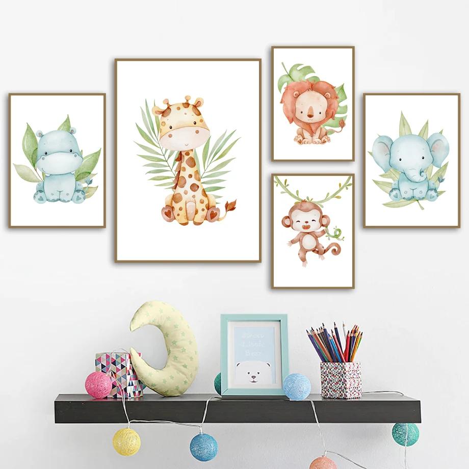 Nursery Elephant Giraffe Rhino Monkey Lion Nordic Posters And Prints Wall Art Canvas Painting Wall Pictures Baby Kids Room Decor
