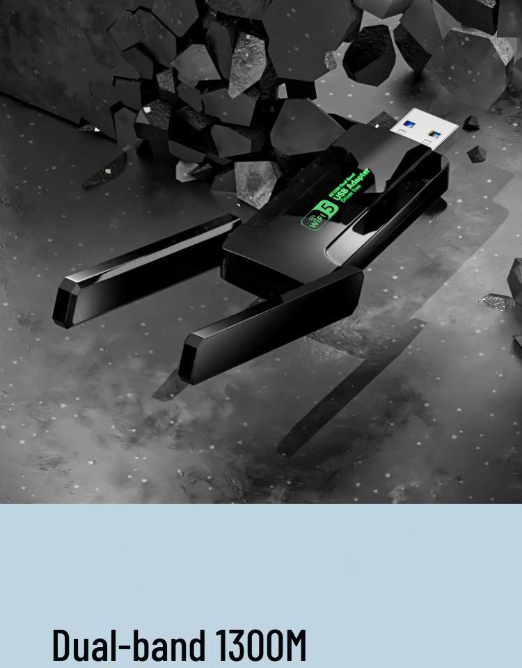 1300M WiFi 6 Dual-Band USB Wireless Network Card for Desktop Computers (Driver-Free)