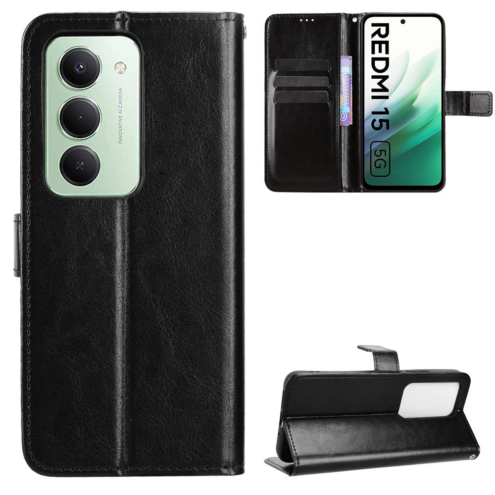 Для Xiaomi Redmi 15 5G (Глобальный) (169 мм) Чехол-кошелек для телефона из искусственной кожи с ремешком, с текстурой «Crazy Horse».