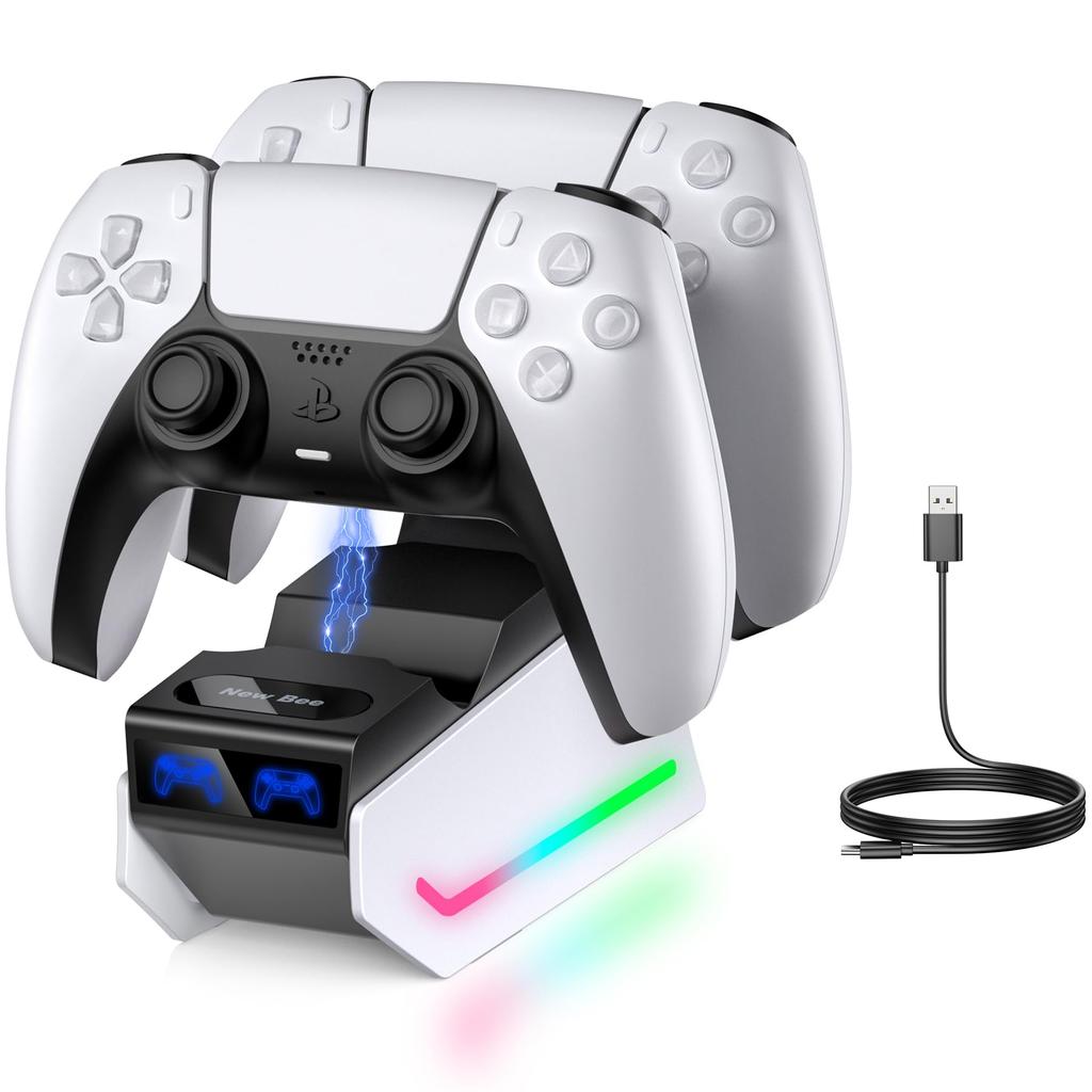 PS5 Controller Charging Stand Simultaneously Charging 2 Devices with LED Indicator Lamp Overcharging Prevention Cable Z15 USB-C