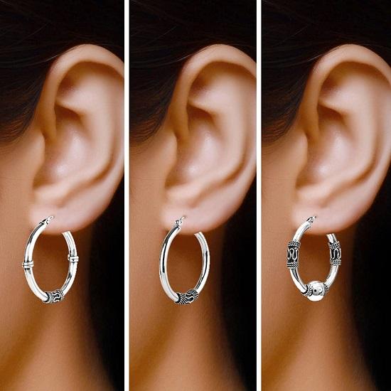 LeCalla Комплект ювелирных изделий из стерлингового серебра 925 пробы из 3 пар старинных балийских серег-колец с застежкой-топом для женщин 30 мм