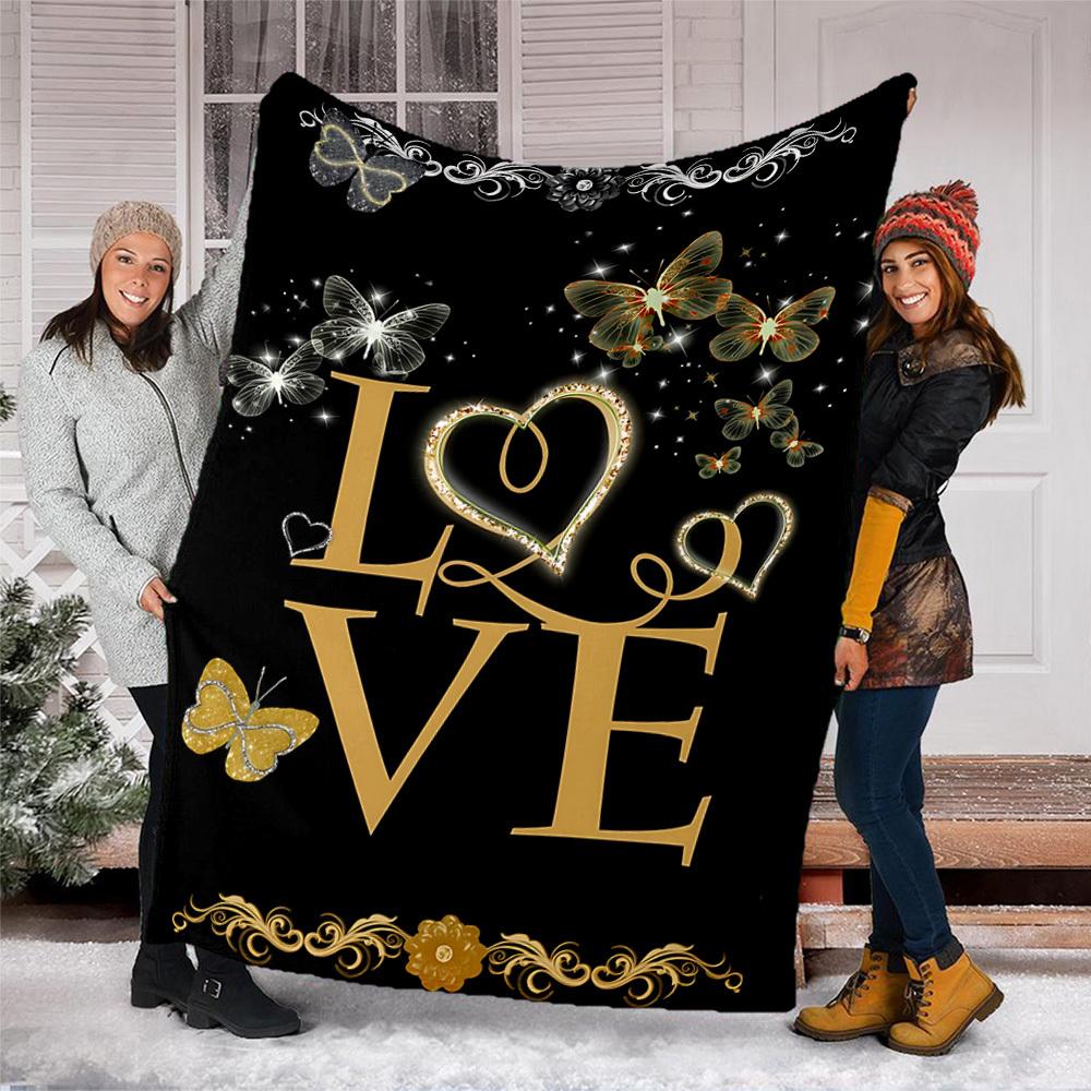1pc Butterfly Love Decor Outdoor Flannel Blanket , Machine Washable Perfect Gift for Birthday , Holiday Travel Accessory , Durable Material