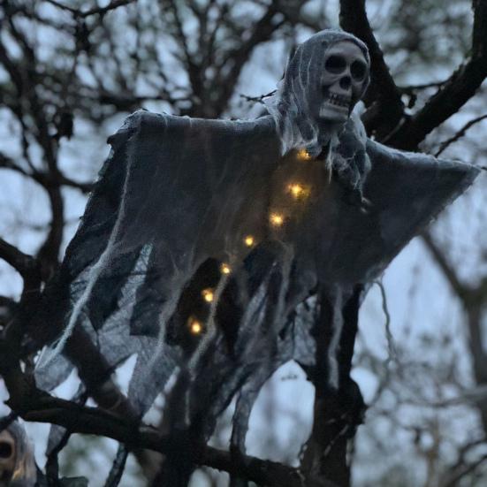 Хэллоуин Подвесные Мрачные Жнецы со Светодиодной Подсветкой Жуткий Наружный Декор Скелет Летающие Призраки Реквизит для Дома с Привидениями Принадлежности для Хэллоуинской Вечеринки KTY
