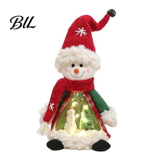 Indoor Xmas Atmosphere Light Lighted Christmas Doll Decoration, Cute Plush Santa Claus/Snowman/Reindeer Figurine with Standing Character Set Warm LED