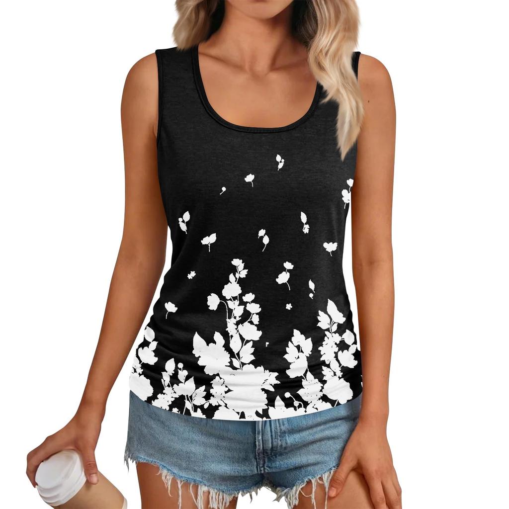 Womens Tank Tops Sleeveless Square Round Neck Ruched Tee Shirts Top