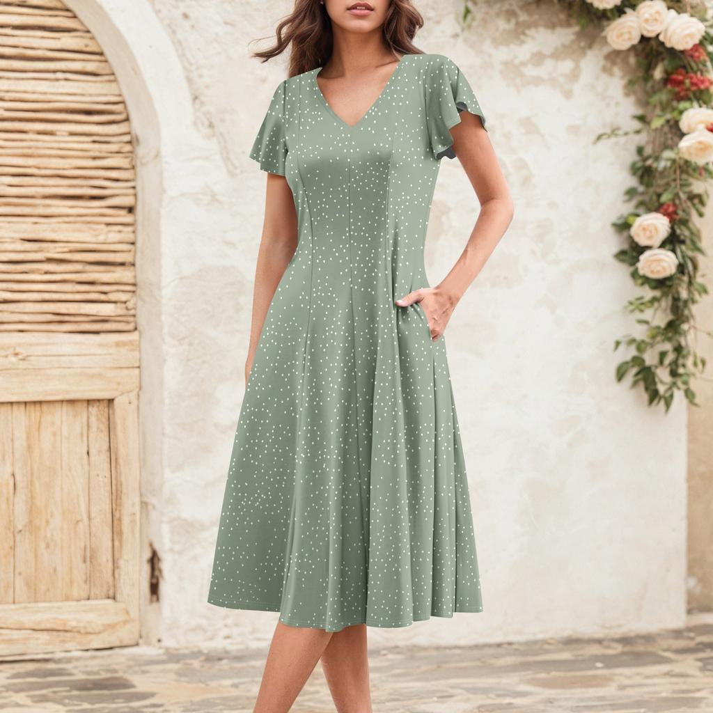Женское летнее модное элегантное платье миди в стиле ретро с V-образным вырезом и оборками на рукавах