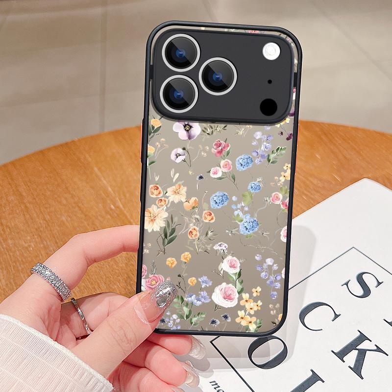 Матовый чехол для телефона для iPhone 17 Air 16 15 14 Pro Max 13 16 17 Pro 16e 17 Черный Роза Цветок лотоса Принт Ударопрочный Мягкий край Жесткая крышка