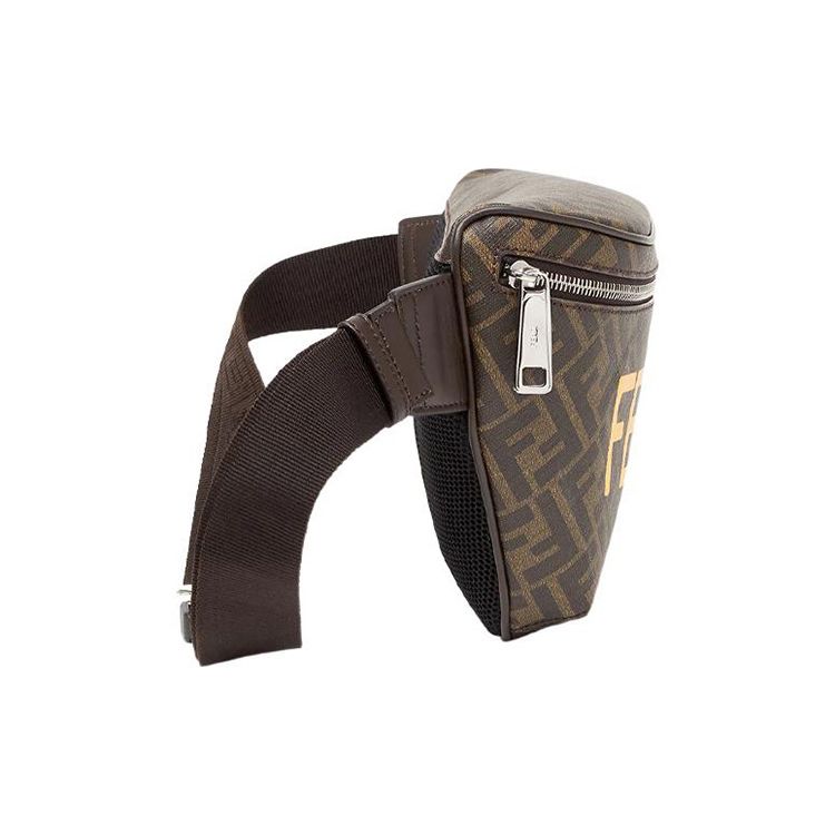 Fendi Roma Series Monogram Logo Polyurethane Shoulder Crossbody Waist Bag Men Bags Brown 7VA562-AJJ4-F1HR8