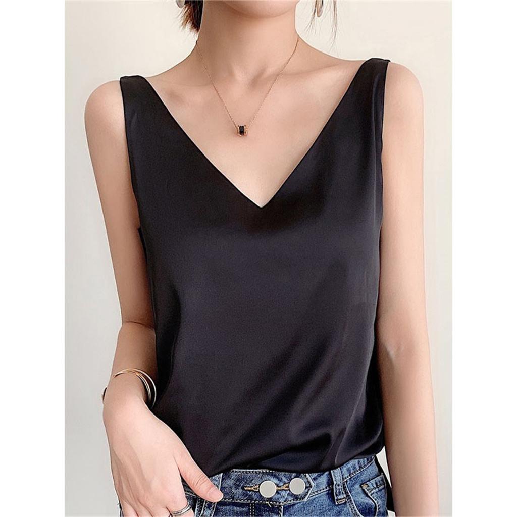 Модные женские повседневные майки без рукавов с v-образным вырезом и жемчугом, однотонные свободные топы
