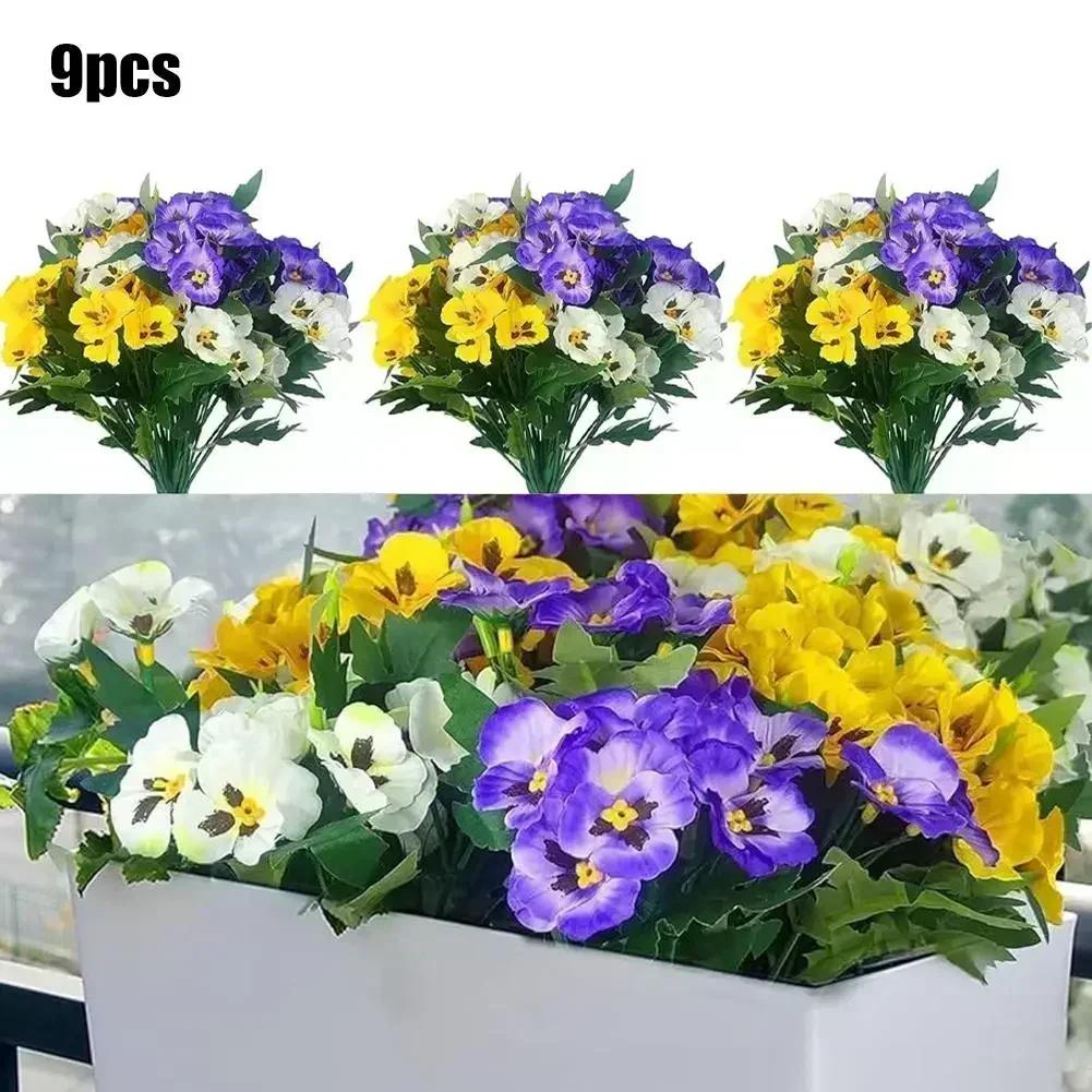 Vibrant UV-Proof Faux Pansy Flowers - 9-Piece Summer Décor Set! Household Supplies Household Merchandises