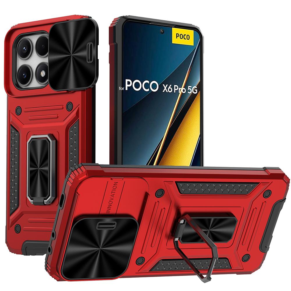 Слайд-камера Funda для POCO X6 Pro 5G Redmi Note 13 Pro 5G Case Armor Metal Ring Stand Защитная крышка для POCO X6 5G Capa