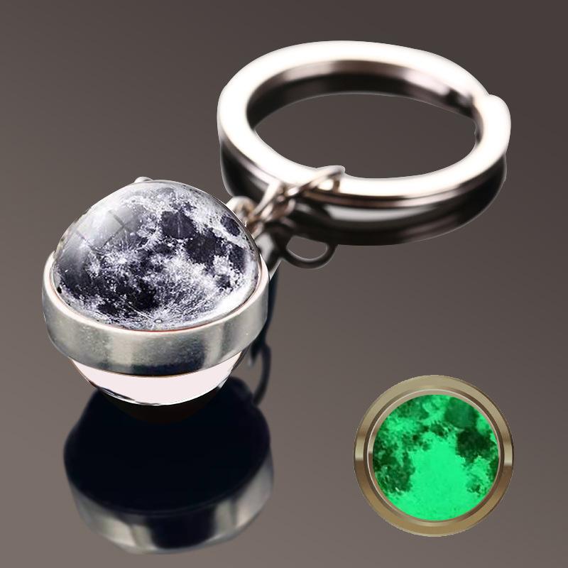 Solar System Galaxy Nebula Double Sided Glass Ball Keychain Moon Earth Mars Pendant Keychain