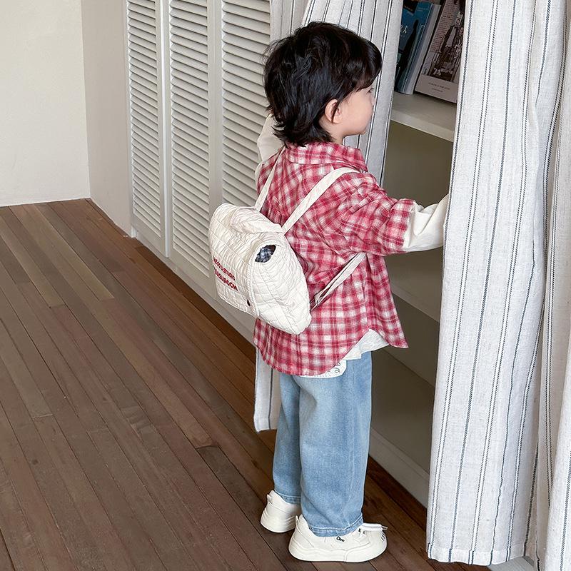 Детская рубашка с красными лацканами в клетку — в стиле колледжа, весна/осень 2025 г., комплект из двух предметов для мальчиков и девочек