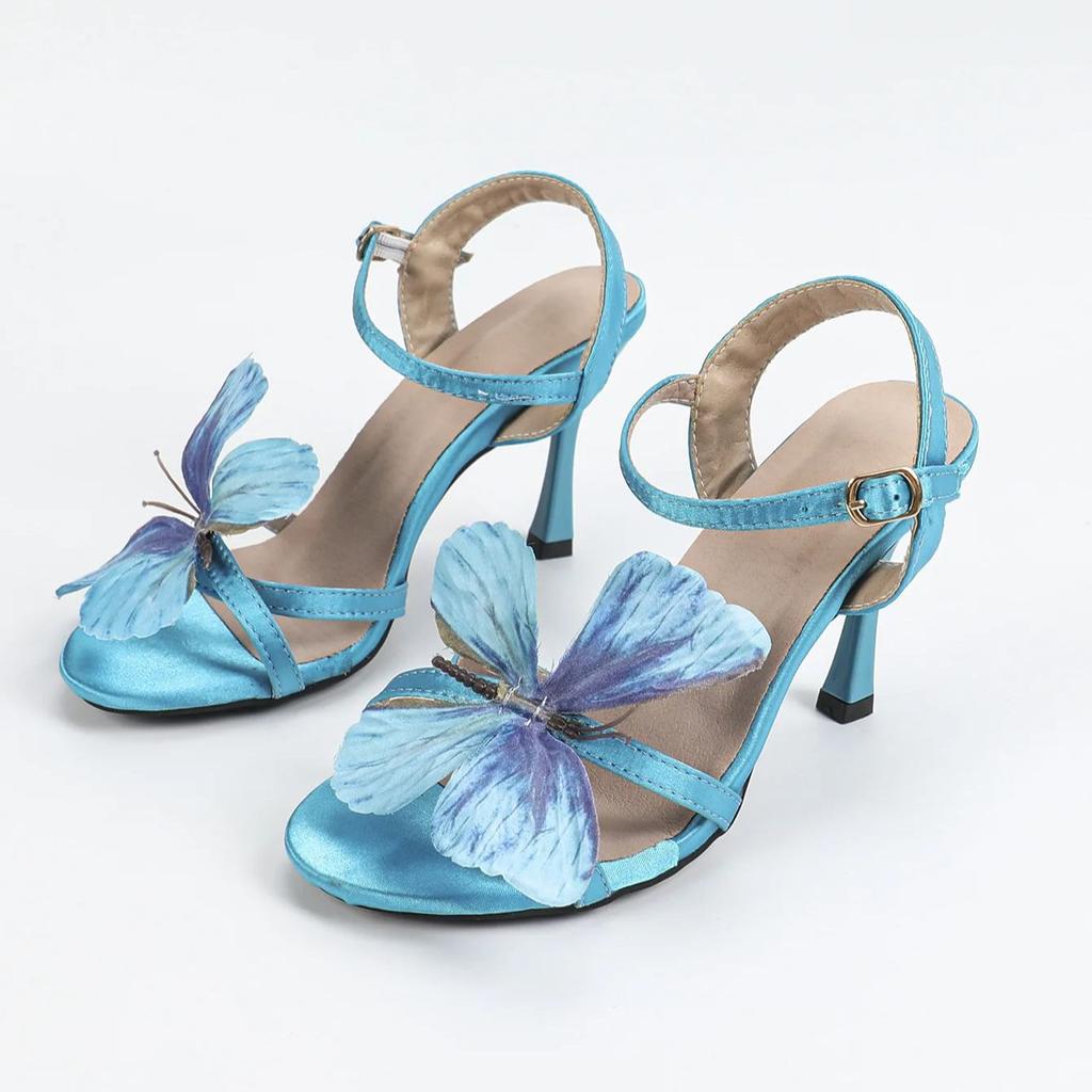 Модные женские босоножки с ярким декором в виде бабочек, на шпильке, с открытым носком, на высоком каблуке, лето 2024