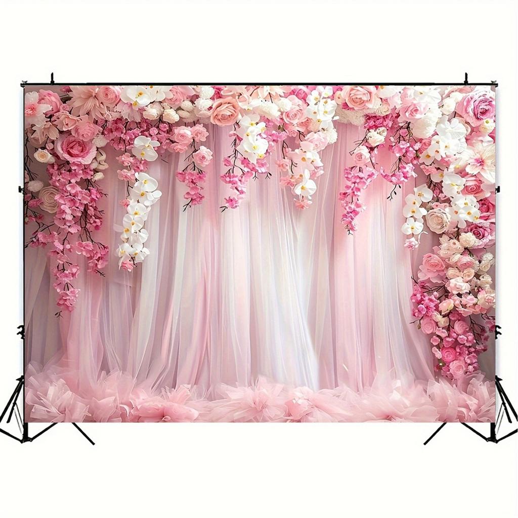 A pink floral background cloth, photography background, wedding and bridal party decoration