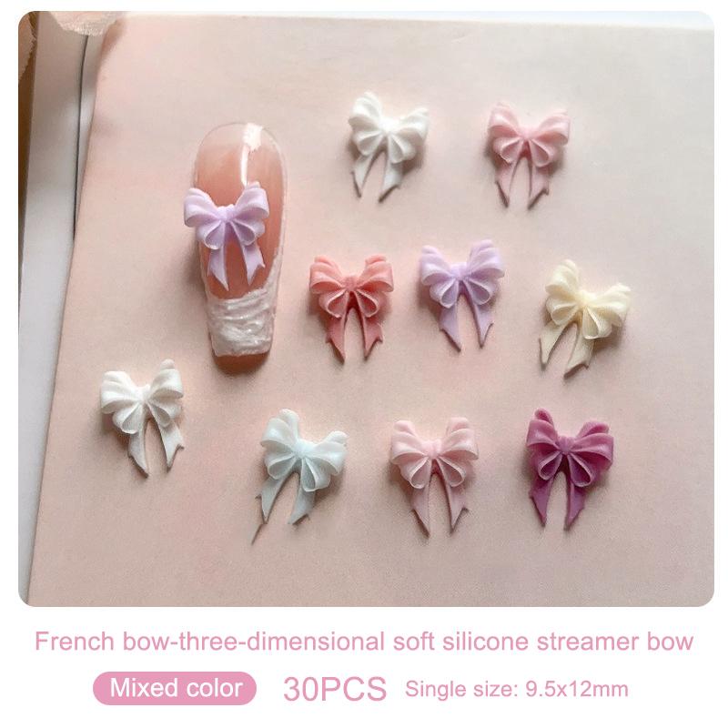 30 шт. красочные ленточные банты для ногтей, подвески, ленточные галстуки, детали для ногтей, смоляные 3D-украшения для ногтей, аксессуары Kawaii