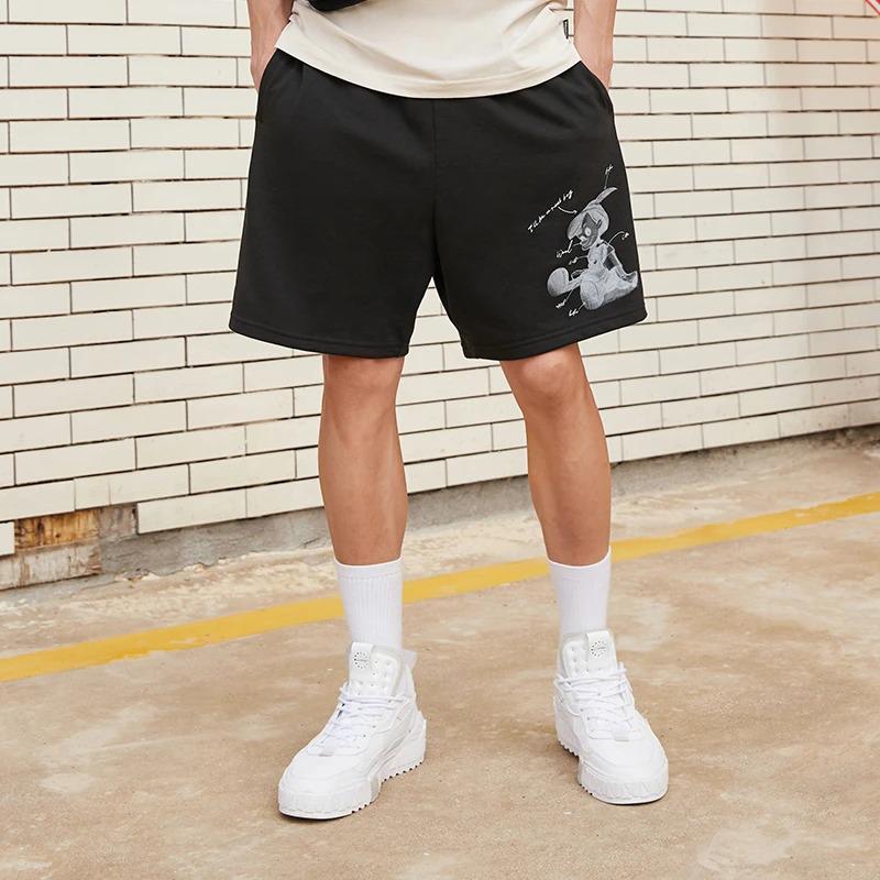 Li Ning X Disney Pinocchio Series Collaboration Sports Lifestyle Cartoon Pattern Printed Loose Casual Shorts Men shorts Black AKSS433-3