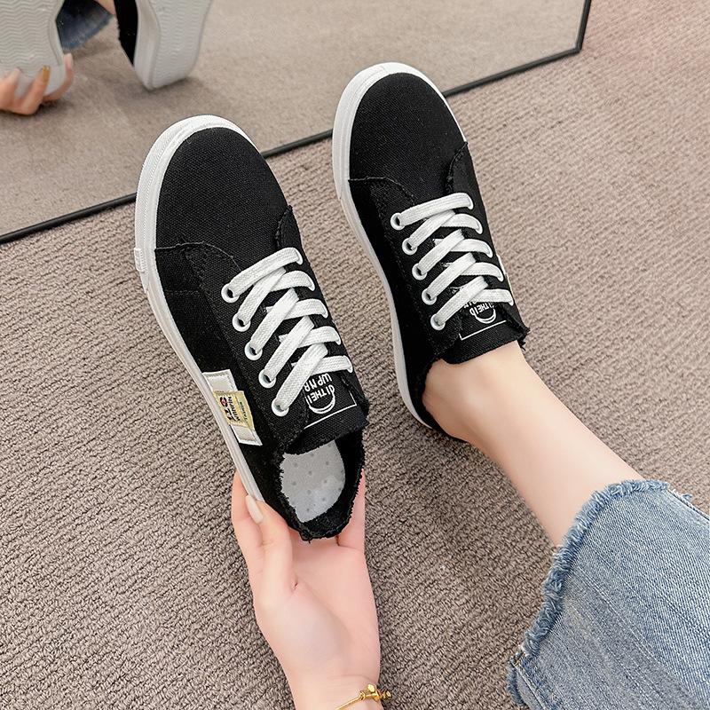 New Half Slippers Women's Little White Shoes 2025 Summer Canvas Shoes Breathable Slim Thin Baseplate Shoes Versatile Casual Shoes Women