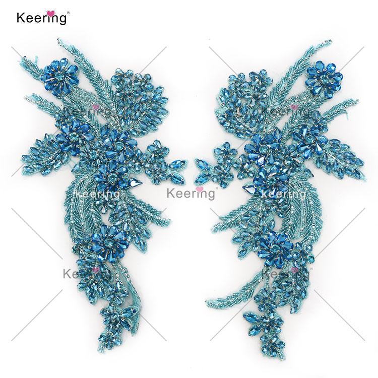 Customize Shoulder Charming Clear Crystal Beaded Bodice Rhinestone Applique Patch for Party Wedding Dress