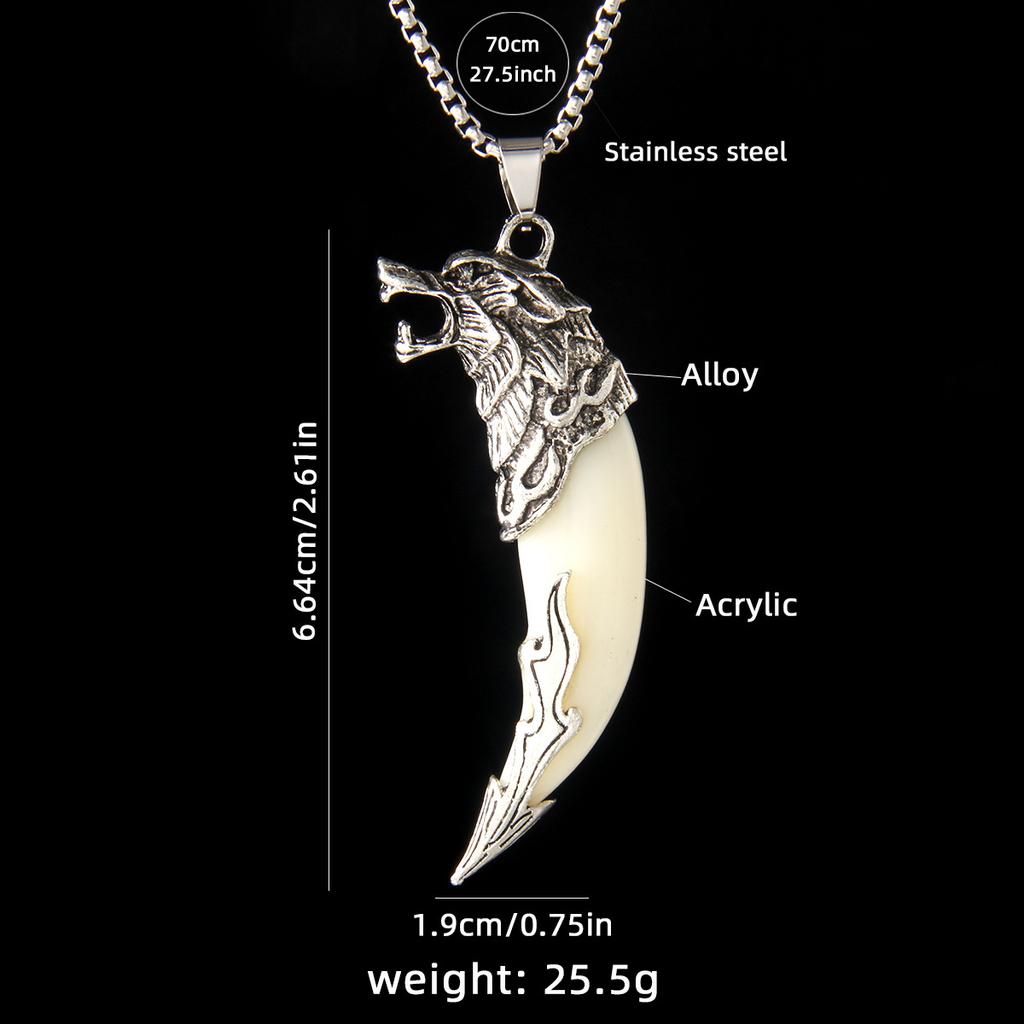 Retro Domineering Simulation Acrylic Wolf Tooth Stainless Steel Necklace
