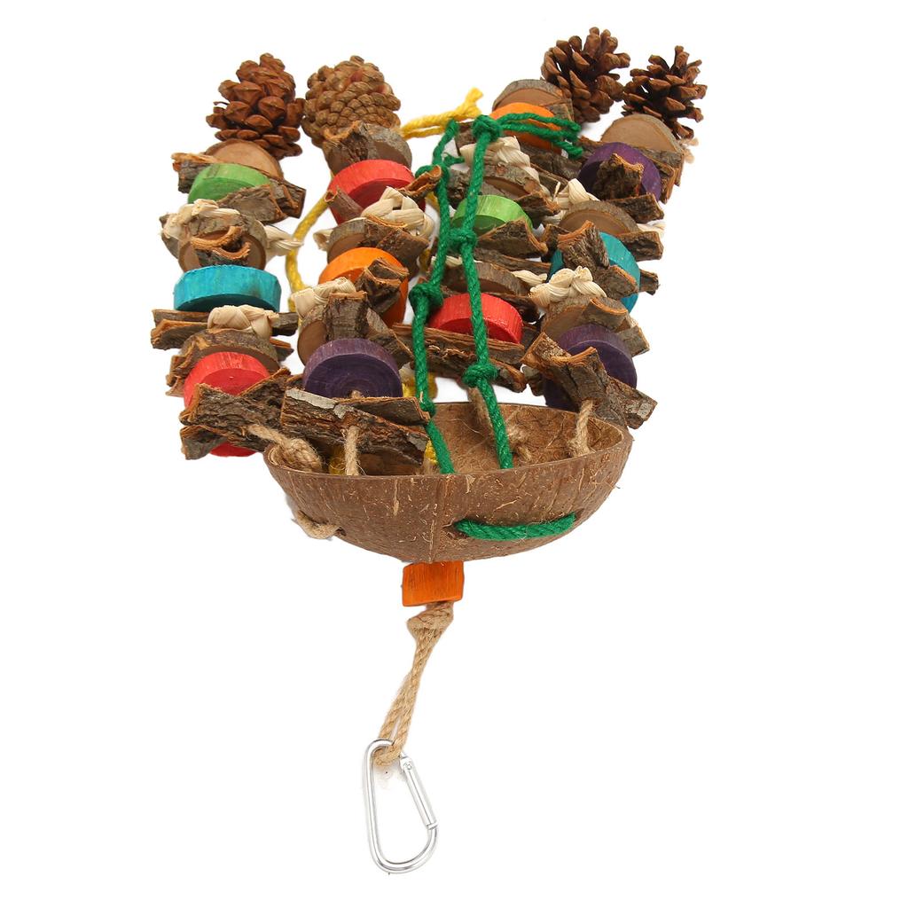 Bird Parrot Cage Toys Coconut Shell Colorful Wood Blocks Bird Chewing Toy for Large Medium Parrot Birds