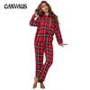 Женская пижама в красную клетку с длинными рукавами, весенне-осенне-зимний костюм для домашней одежды
