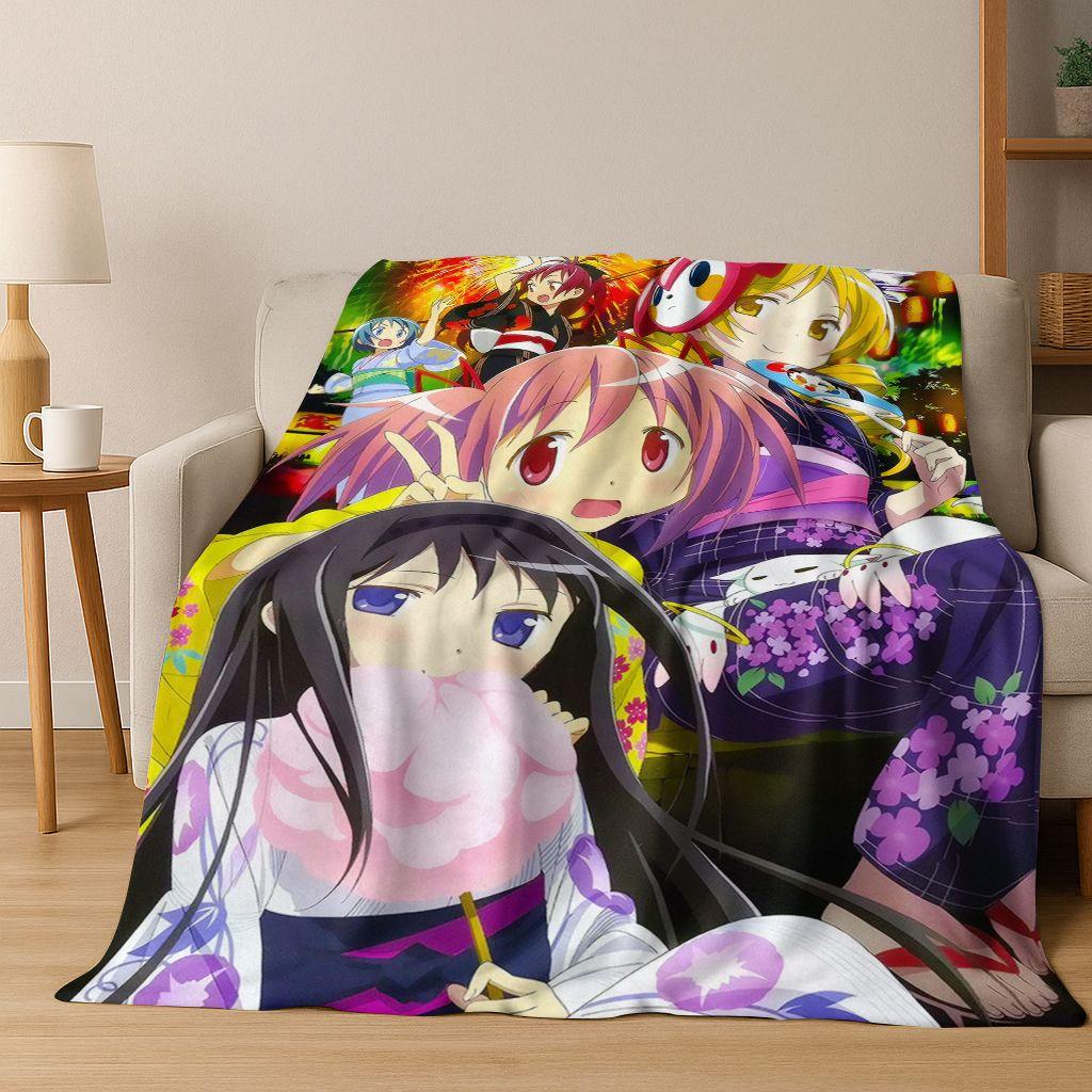 Мультяшное одеяло из фланели Puella Magi Madoka Magica, Уютное мягкое покрывало для дома, спальни, кровати, дивана, для детей