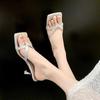 Fashion Sandals Women's 2025 Summer New Silver Temperament Thin Heel Sandals Gentle Outer Slippers Evening High Heels