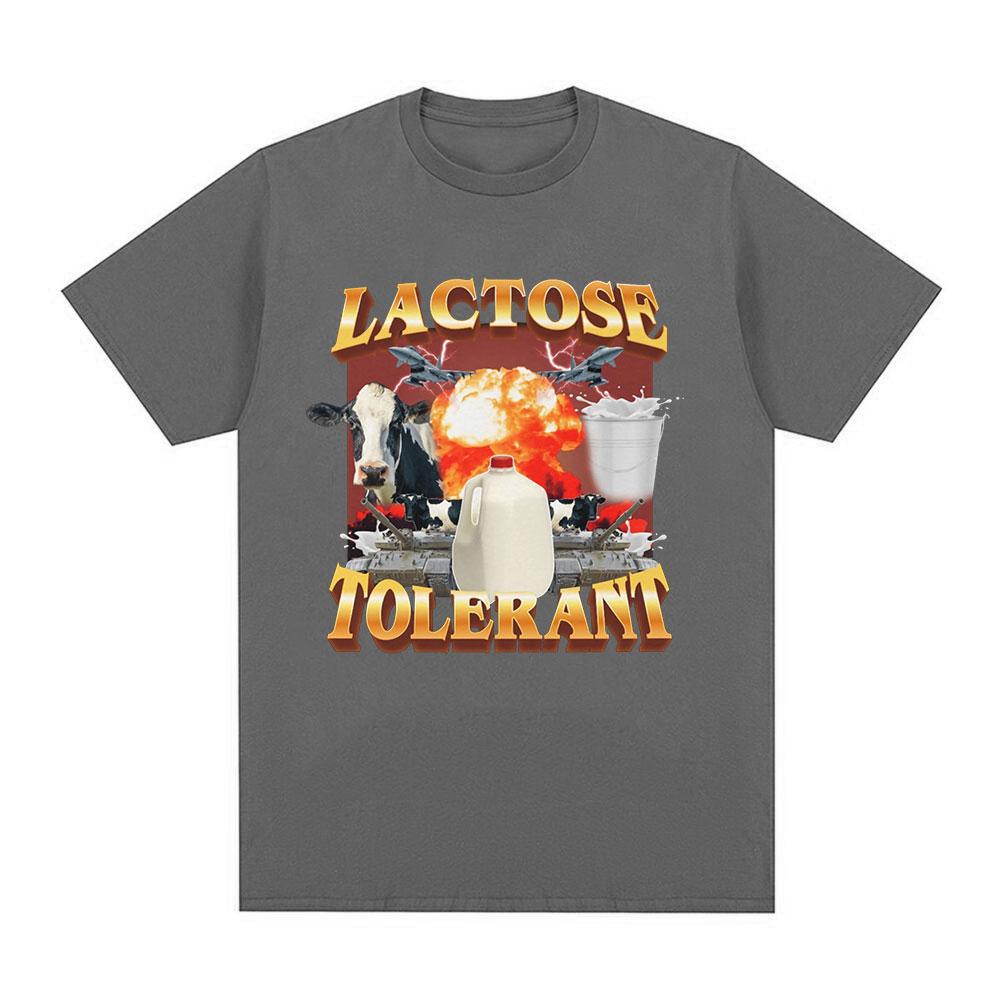 Lactose Tolerant Graphic Print T-Shirt Men's Vintage Fashion Short Sleeve T-shirts 100% Cotton Casual Cozy Oversized T Shirts