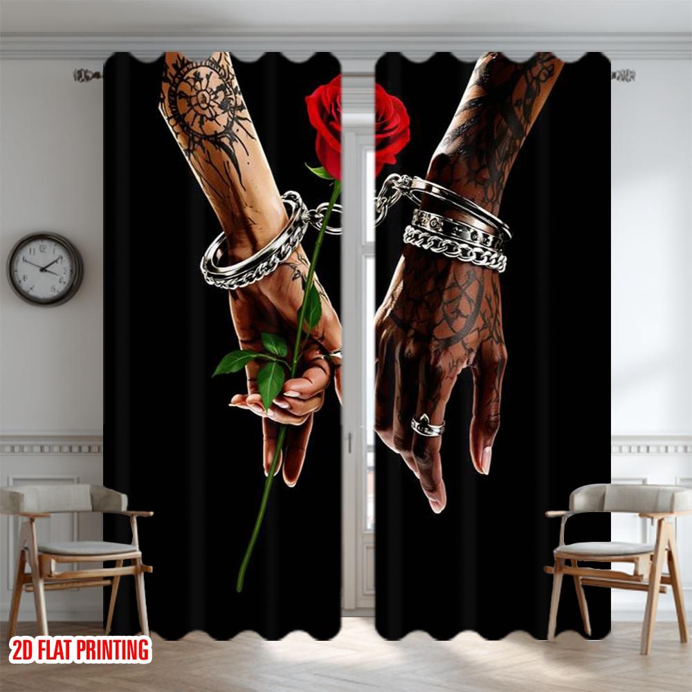 2D flat printing 2pcs Curtain Curtain Tattooed Hands Holding Rose Digital Printed Polyester Drapes Family Party Perfect for All