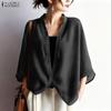 ZANZEA Women Round Neck Loose Casual 3/4 Sleeve Blouse