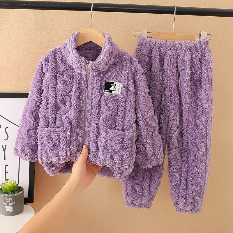 Children's Pajamas Girls Coral Fleece Thickened Boys Facecloth Fall and Winter Baby Girls Home Wear Winter Suit