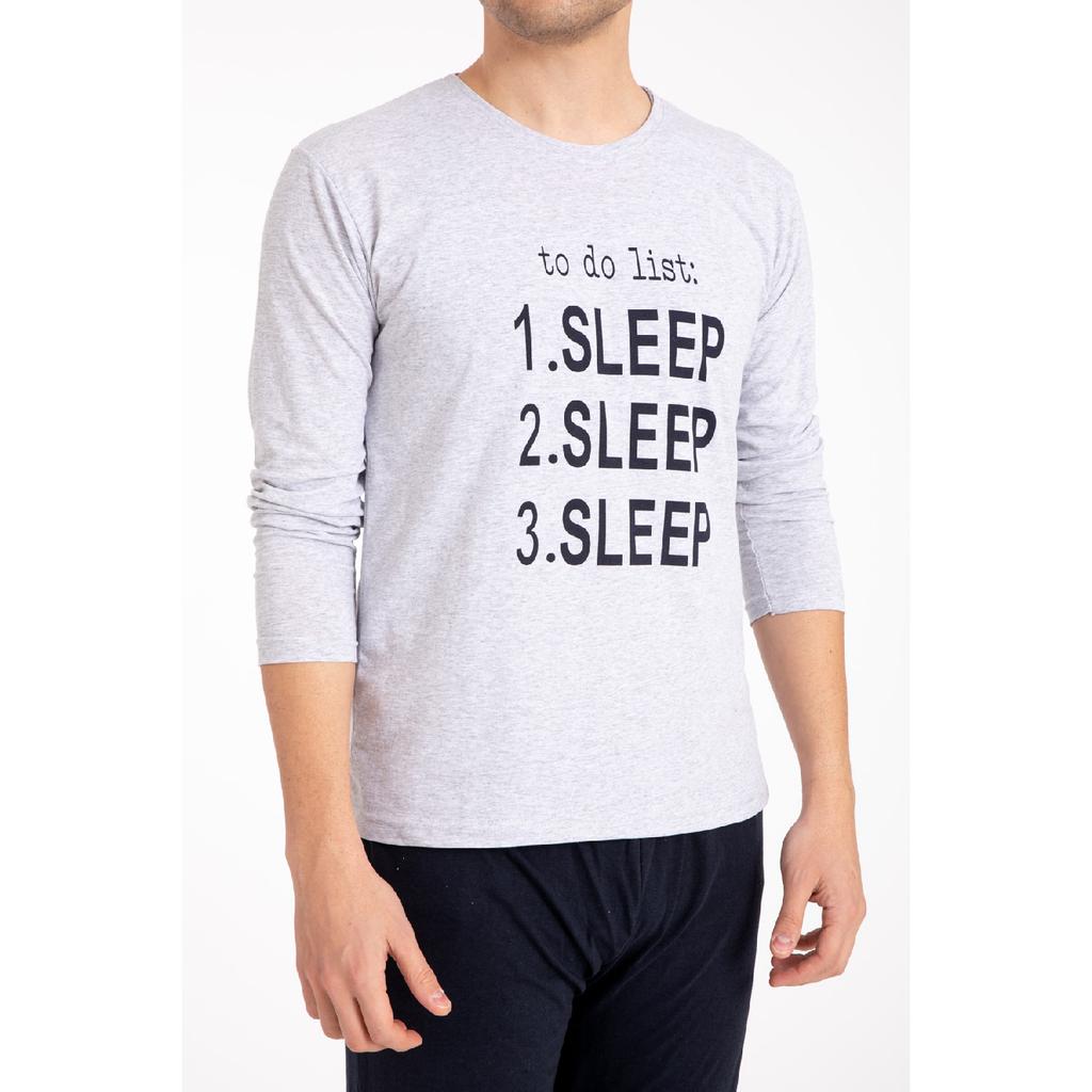 Мужской пижамный комплект с длинными рукавами и принтом для сна