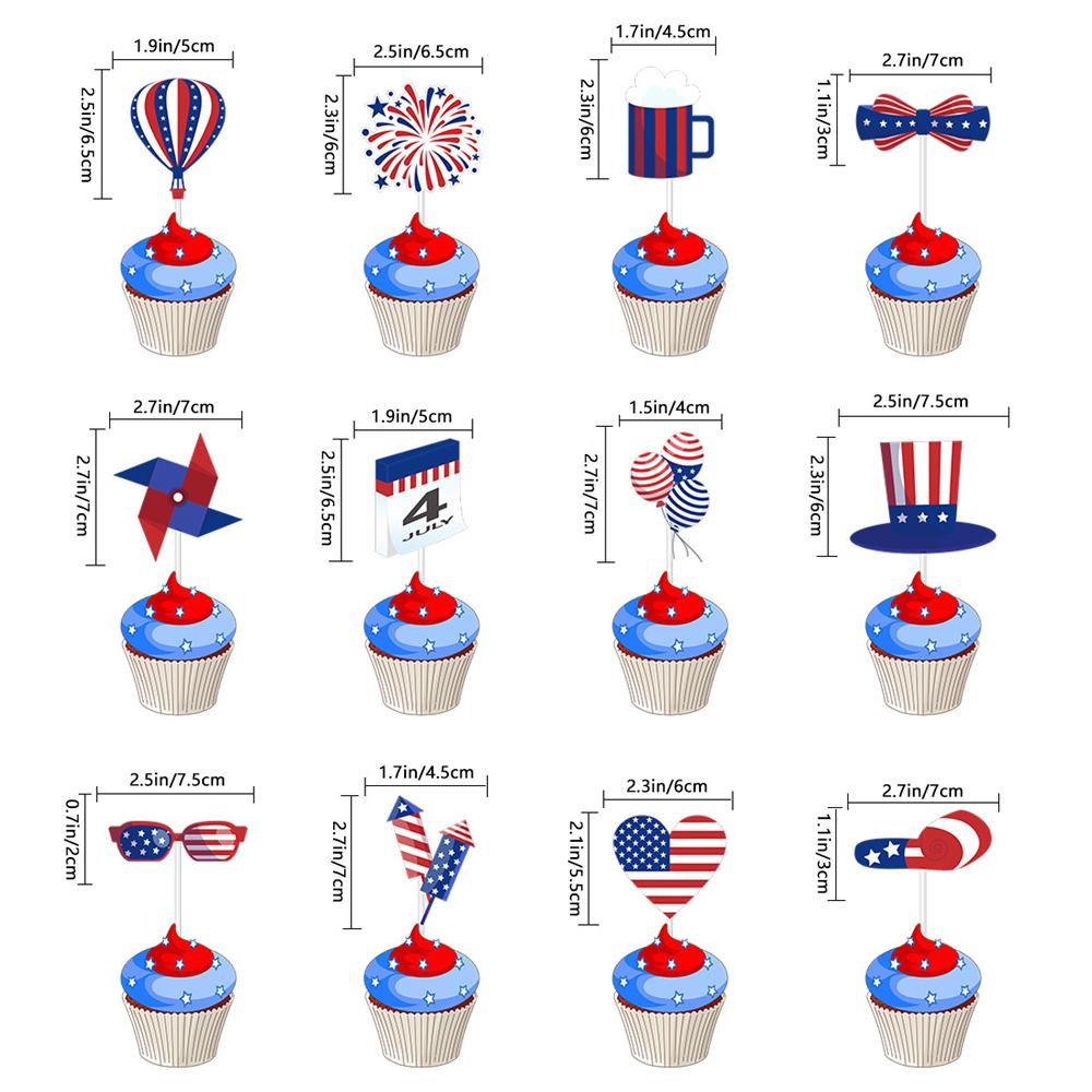 Патриотические украшения для вечеринки 4 июля включают баннер, топперы для торта, воздушные шары