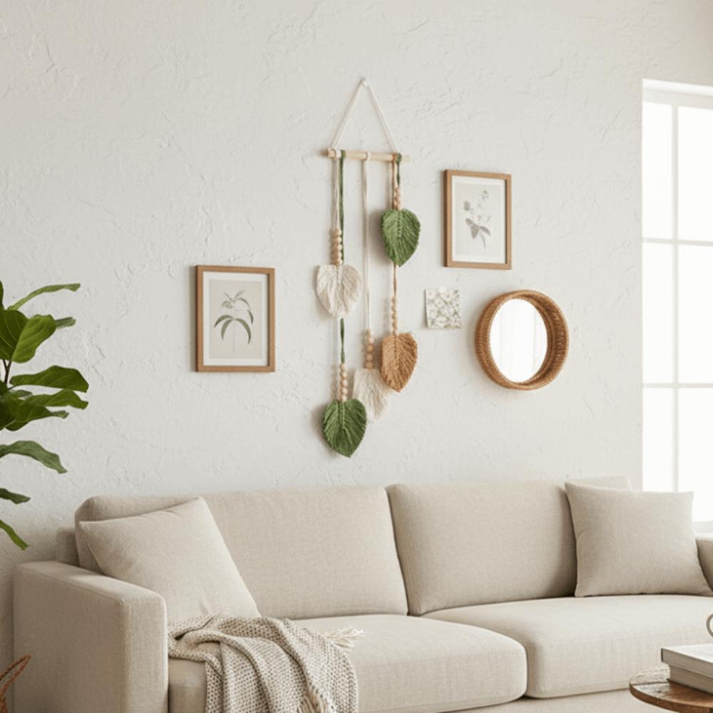Handmade Wall Art Leaf Tapestry Tassel Wall Hanging Pendant Vintage Handwoven Tapestry Home Decor