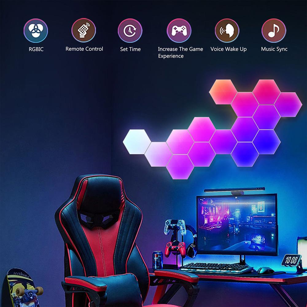 Умные светодиодные шестиугольные светильники RGBIC Настенные бра Музыкальная синхронизация Игровой светильник с пультом дистанционного управления