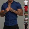 Stretch Thin Solid Color Sports Casual Cardigan Business Shirt Men's Fitness Short-sleeved Lapel Shirt