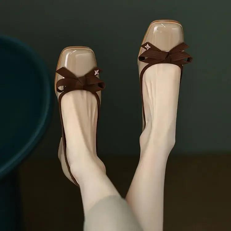 Женские повседневные туфли на плоской подошве с бантом в стиле ретро, ​​зимняя мода, элегантные туфли-лодочки на шпильке с квадратным носком в британском стиле, платье, лоферы Мэри Джейн