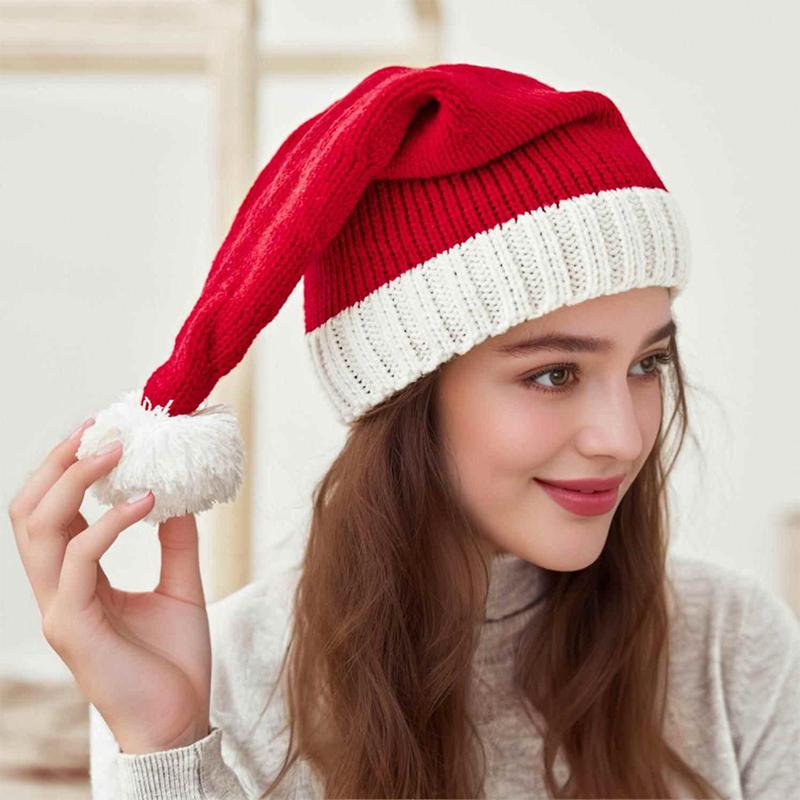 Рождественская теплая вязаная шерстяная шапка зимняя красная шапка Санты праздничное платье родитель-ребенок шерстяная шапка