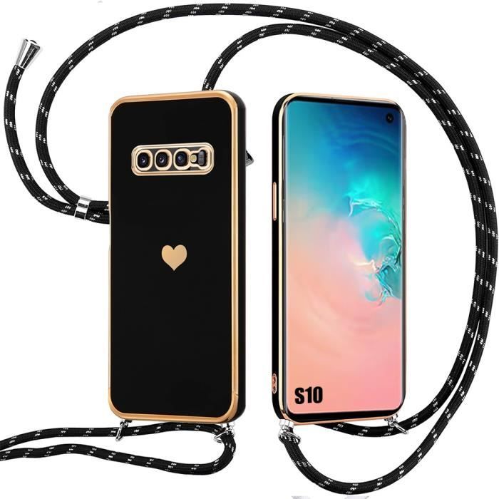 Coque - Samsung - Galaxy S10 - Silicone Noir - Antichoc - Cordon Réglable
