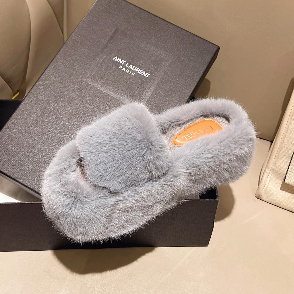 Увеличивающие рост толстоподошвенные пушистые тапочки женские осенне-зимние для улицы пушистая обувь на одной перемычке ins домашние домашние плюшевые тапочки весна и лето