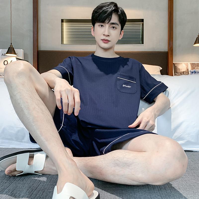 Летние трикотажные хлопковые мужские пижамные комплекты с короткими рукавами, мужской пижамный комплект с буквами, пижама для мужчин, одежда для сна, костюм для домашней одежды