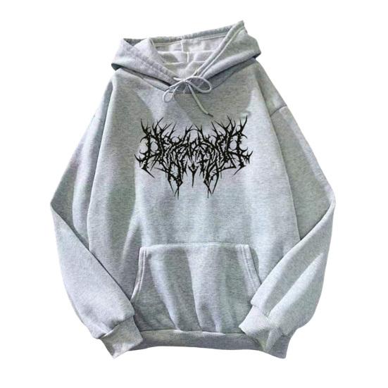 Осень-зима унисекс толстовка с капюшоном затягивающийся эластичный манжет с принтом шипов плотный флис накладной карман свободный длинный рукав свитер теплый топ