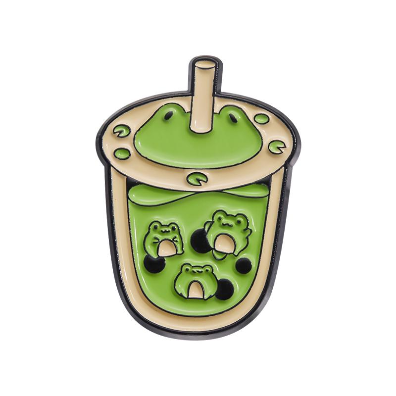 Cute Animal Milk Tea Enamel Pins Custom Salamander Capybara Frog Fox Brooches Lapel Badges Animal Jewelry Gift for Kids Friends