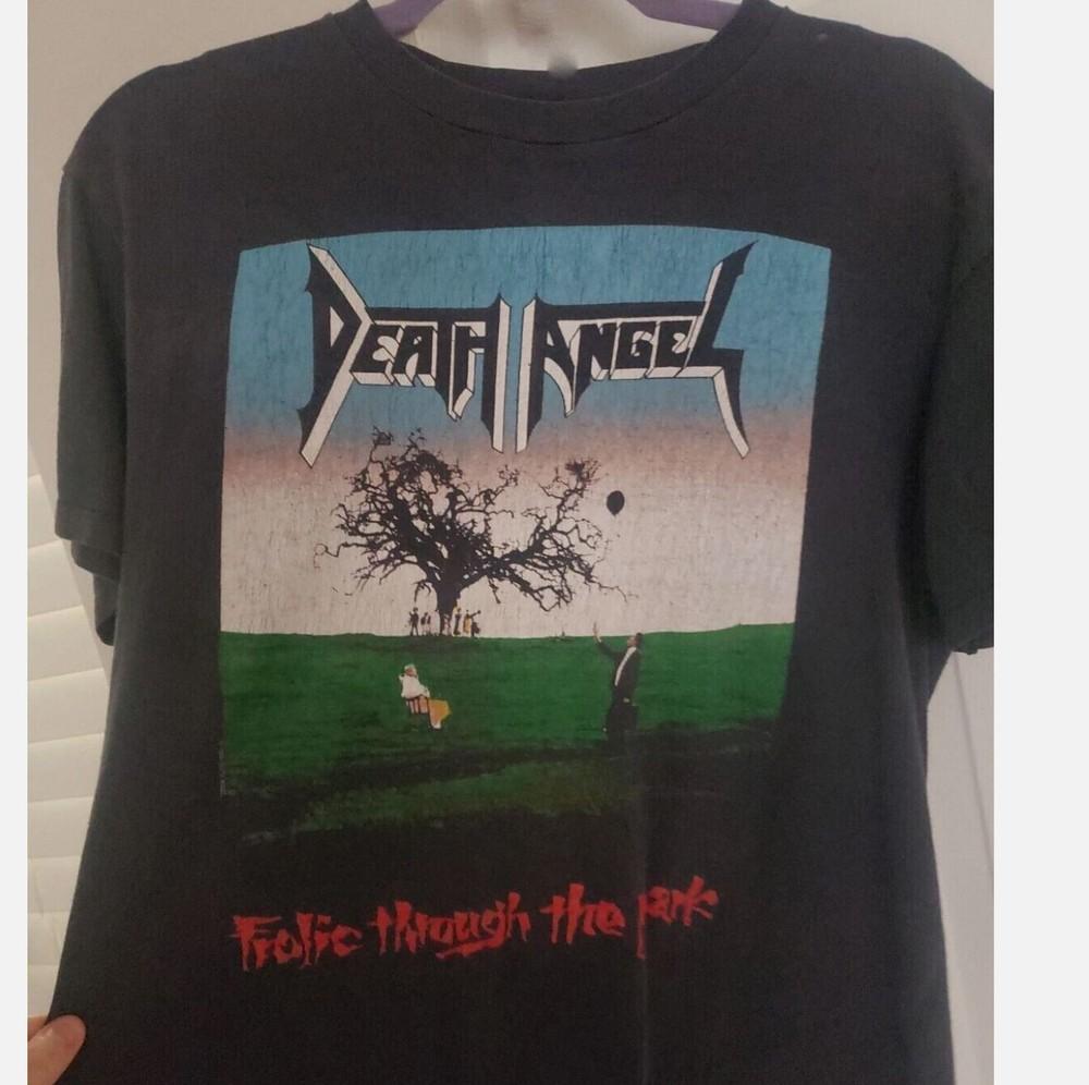 Винтажная футболка унисекс из хлопка Death Angel, гуляющая по парку, 1988