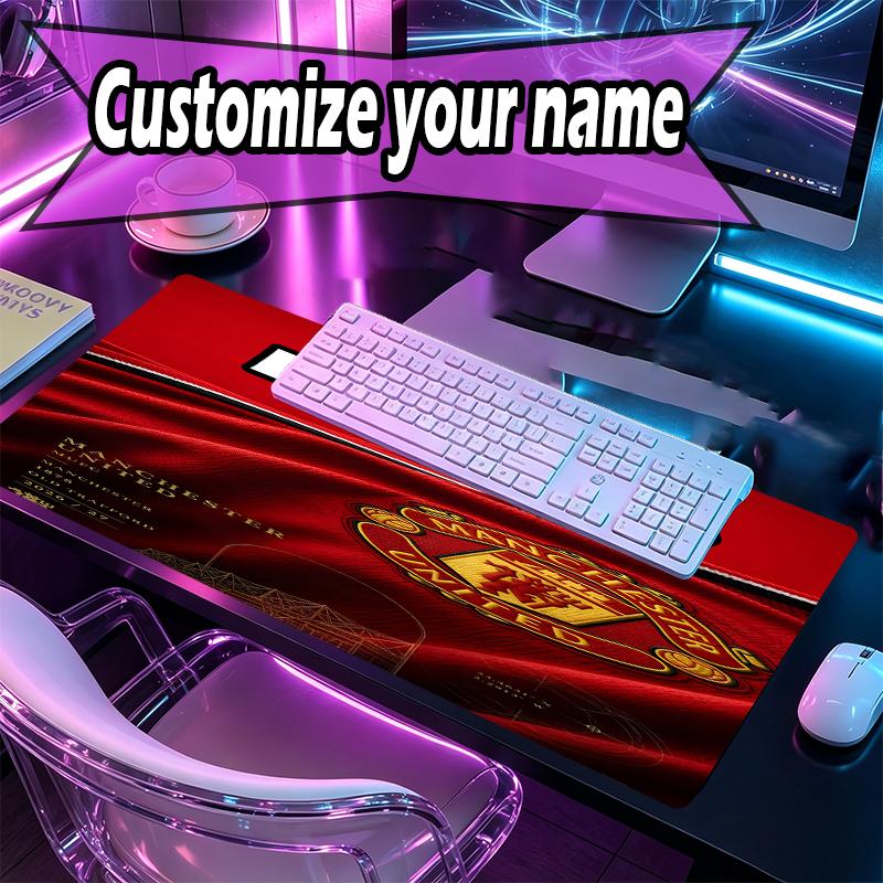 Custom Name Personalized Manchester Football F.C Pattern Mousepad, Laptop PC Desk Mat, Decorative Desk Mat for Home Keyboard Pad Gift