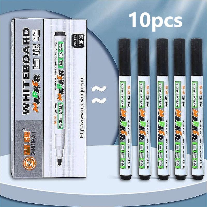 10 Pcs Black Water-based Erasable Whiteboard Pen Blackboard Pen Drawing Board Pen Writing Board Easy-to-erase Office Supplies