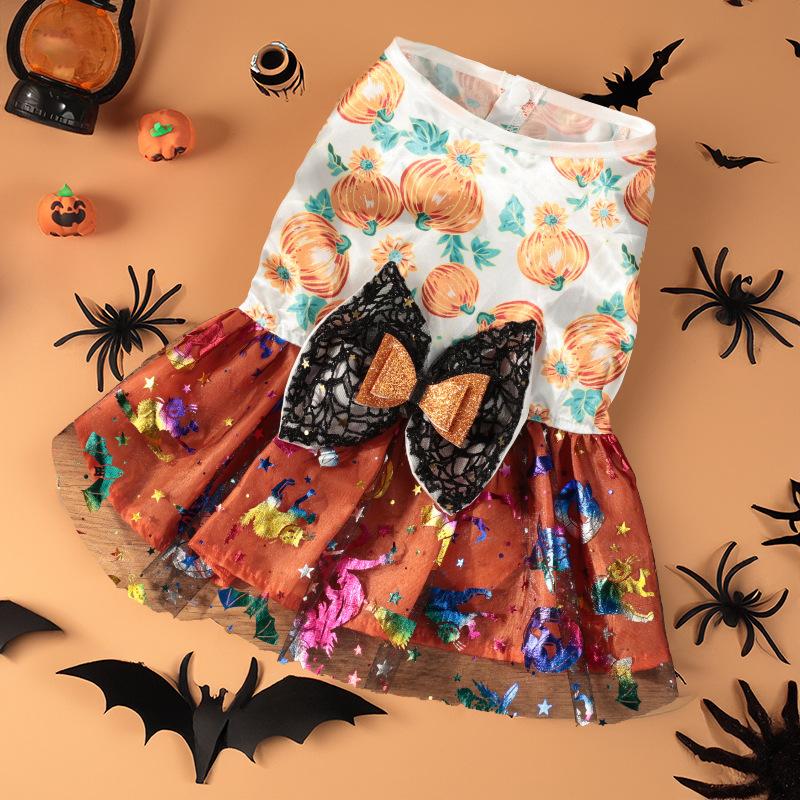 Костюм для собаки на Хэллоуин, забавное платье для собаки, юбка с узором из тыквы для домашних животных, чихуахуа, мопса, бишона, щенка, праздничные принадлежности, одежда для собак