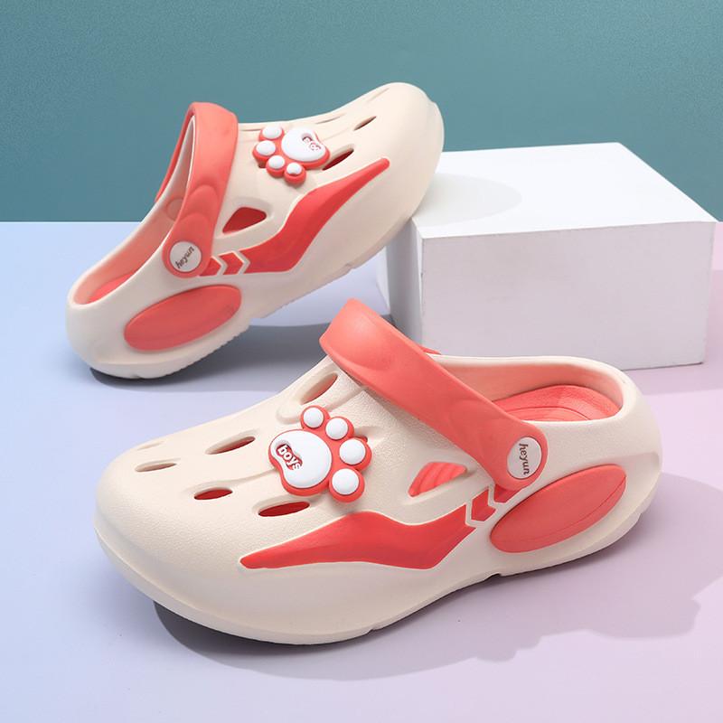 Летние детские сабо для девочек, удобные, дышащие, нескользящие, с мультяшным дизайном, пляжная обувь