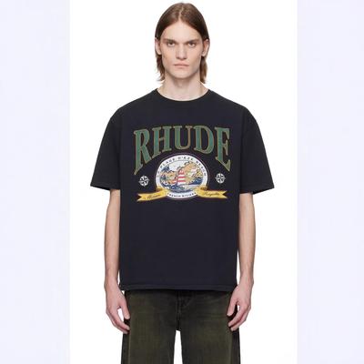 25SS трансграничный европейский и американский модный бренд RHUDE геометрический узор буквенная печать футболка с коротким рукавом мужская и женская американская высокая